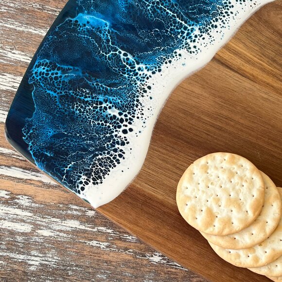 Ocean Waves Resin Wooden Cutting Board Charcuterie Board Cheeseboard Beach House - Picture 3 of 6